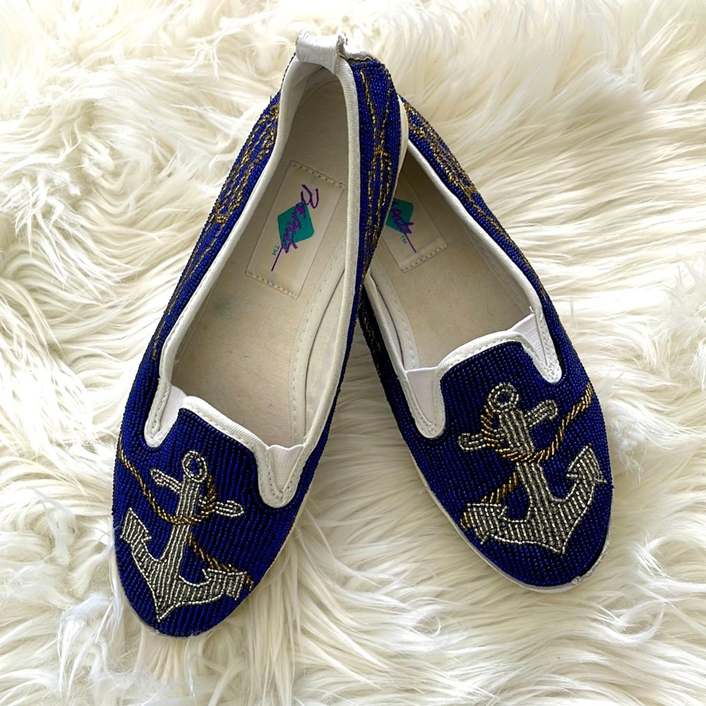 Beadz Vintage Nautical Beaded Slip-On Sneaker Blue/Gold/Silver/White 7.5